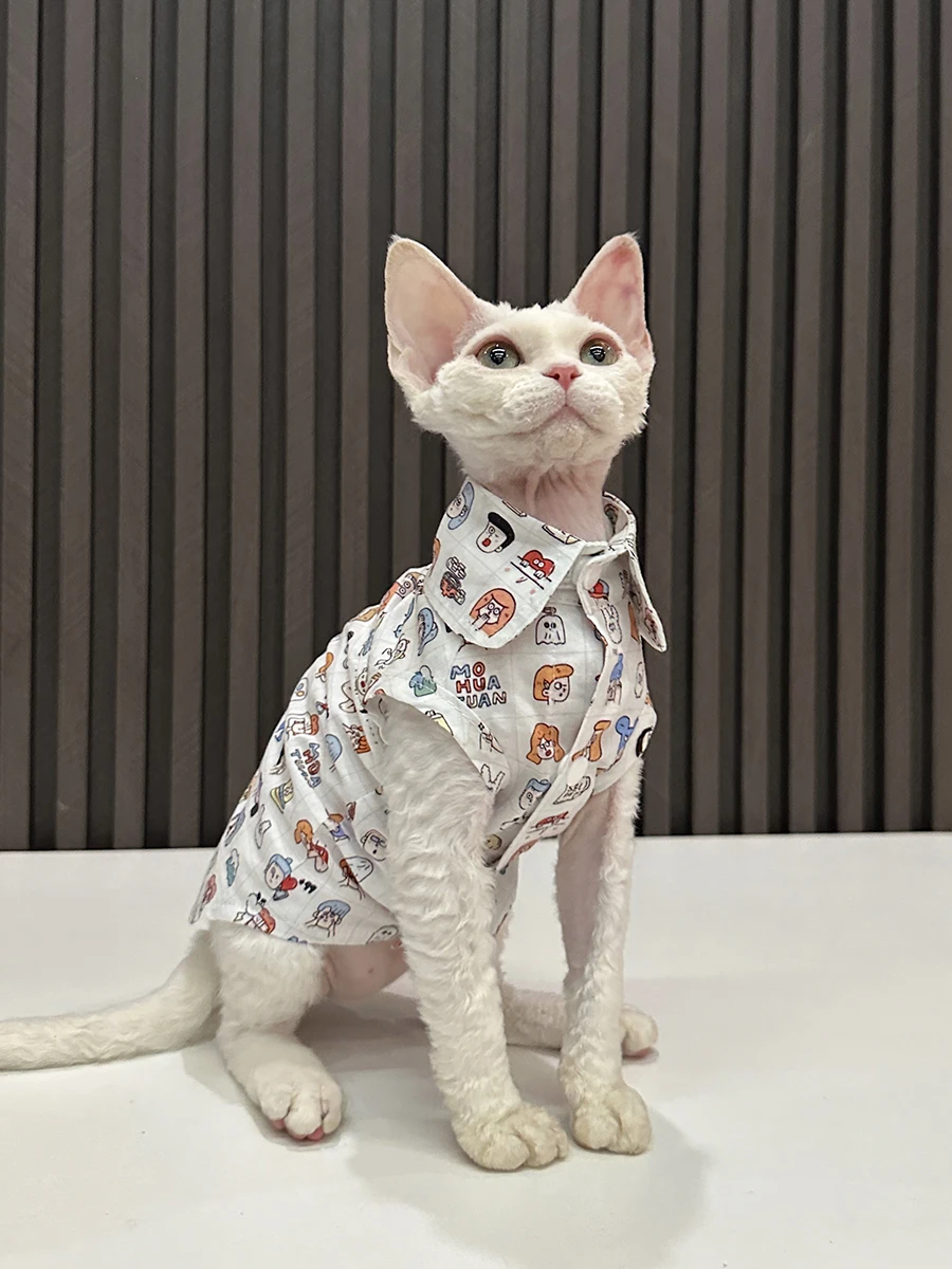 猫デザインのノースリーブシャツ：通気性と快適性を重視したスフィンクス用のカジュアルウェア