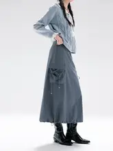 春の夜にぴったり！デニム調の工装スカート【ブルー・グラデーションデザイン】