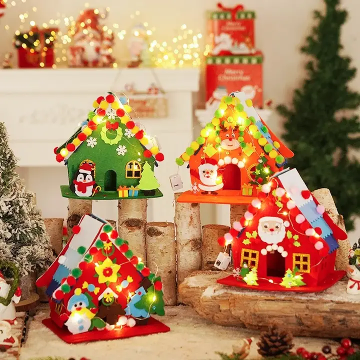 クリスマス小屋の立体デスクトップ飾り【不織布・DIY手作り素材キット】