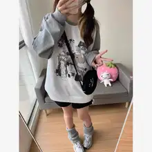 猫デザイン プリント長袖パーカー【グレー・ホワイト・軽やかなカジュアルスタイル】