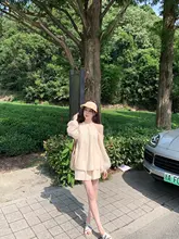 涼しげなデザインの肩出しトップスとパンツ【天絲・通気性・防晒・フィット】（セットアップ対応）