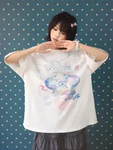 Tシャツ レディース 韓流 半袖 丸首 手描きイラスト ルーズ カジュアル 着回し 夏「MKGO」