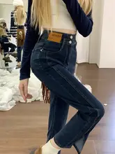 レトロなスリットデニムパンツ【ハイウエスト・ストレート・九分丈・大きいサイズ対応】（セットアップ対応）