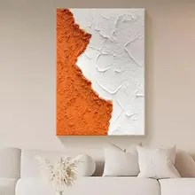 CM 手描き油彩 砂岩風 抽象オレンジ立体 壁掛けアート【現代的・厚みのあるテクスチャー】