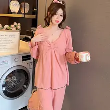 取り外し可能なパッド付きナイトウェア【春秋用・長袖・Vネック・大きいサイズ・コットン】
