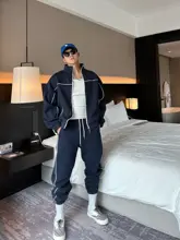 冬用アメリカンスタイルのスポーツカジュアルウェア【ルーズシルエット・フード付き・リブカフスパンツ】（セットアップ対応）