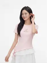 Tシャツ レディース 半袖 フリル アシンメトリー ガーリー スイート 夏