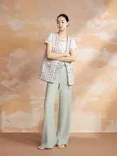 重厚なウエストチェーン付きストレートワイドパンツ【後ろゴム・長脚デザイン】