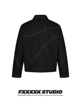 デニムジャケット メンズ 原色デニム リベット 飾りステッチ アメカジ ヴィンテージ ストリート アウター「FXK」