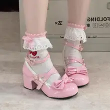 ロリータ風 中ヒールシューズ【ラウンドトゥ・可愛らしいデザイン】