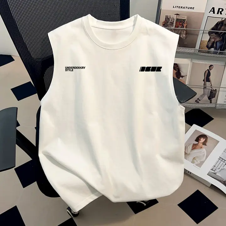 男女兼用 夏用 無地デザイン 背心Tシャツ【高級コットン・インパクトプリント】