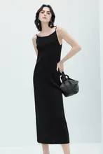 伊芙丽 カジュアル黒色ニットキャミソールワンピース【スリムフィット・夏用】