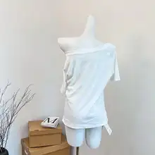 ストレッチネックの肩開きTシャツ【女性用・フィット・夏用・薄手・普段使い】