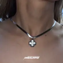 CHEALIMPID ヴィンテージ風シェルクロスデザインのチタン鋼ロコボーンネックレス【ユニセックス・軽装飾】