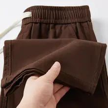 コーヒー色 巾着ロングパンツ シンプル無地 ストレートレッグパンツ