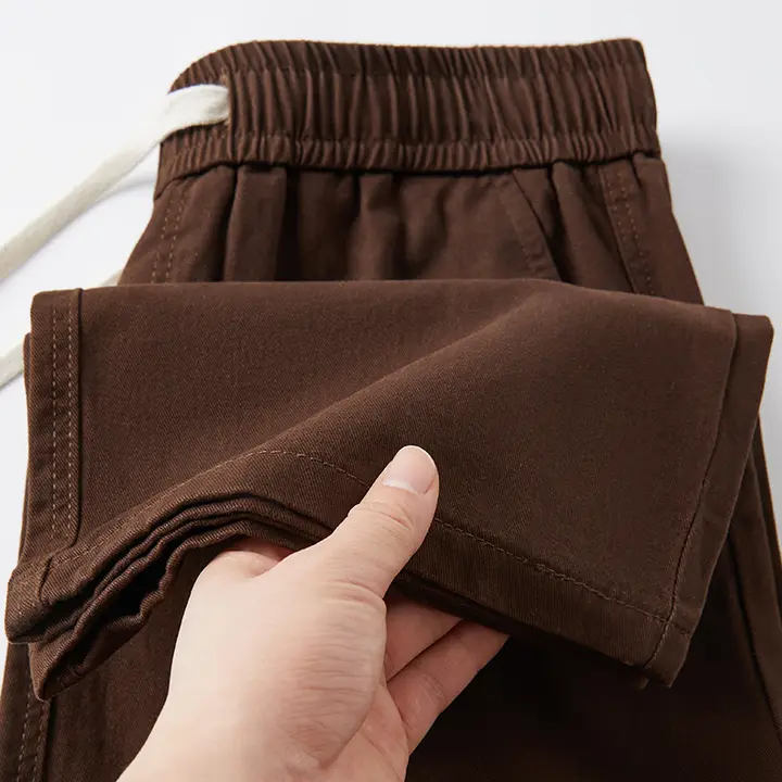 コーヒー色 巾着ロングパンツ シンプル無地 ストレートレッグパンツ