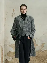 CMORE 秋冬用アルパカウール混粗花織 ジャケットコート＆ベストセット【通勤・ヒドゥンストライプ】