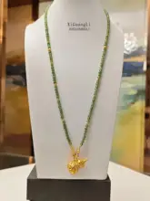 ネックレス ロングネックレス 天然碧玉 ビーズ 平安扣 着脱可能 マルチユース ゴールドペンダント対応
