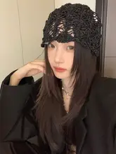 おしゃれな薄手のレース編み帽子【カラーブロック・ニット・ハンドメイド】
