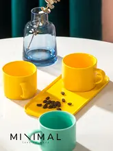 マカロン色の陶器製カフェカップ＆プレートセット【高級感あるデザイン・午後のお茶用・小さめ】