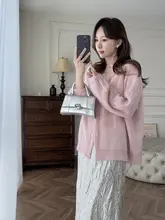 高比例モヘア編み立体デザインのピンクニットカーディガン【ランタンスリーブ】