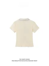 夏季学院風ドットデザイン ポロ襟短袖Tシャツ【木耳辺付き・女性用】