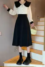 秋冬用 黒いウールAラインスカート【小柄向け・中長丈】（セットアップ対応）