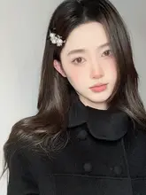 ヴィンテージ風ヒョウ柄パール付きリボンヘアクリップ【エレガント・秋冬用】