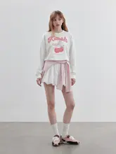 バタフライリボンプリントのショートクルーネックスウェットシャツ【韓国風・秋冬用】