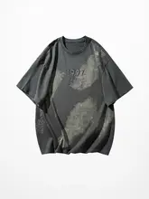カジュアルなタイダイ染め刺繍入りの短袖Tシャツ【ユニセックス・ルーズフィット・丸首】（セットアップ対応）