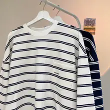 秋季用薄手コットン長袖ボーダーTシャツ【ユニセックス・カジュアル・フィット】