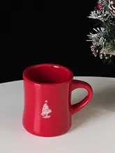 クリスマスギフトにぴったりなセラミックマグカップ【レッド・エナメル風デザイン】