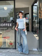 ブルーデニムストレートパンツ【女性用・ハイウエスト・フィット・ワイドレッグ・夏用】