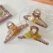 大判アクリル製 ハート型  ヘアクリップ【後頭部用・シュシュクリップ・秋用】
