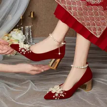 春夏用 結婚式向け レディース 赤いカジュアルヒール【太ヒール・フラット・妊婦対応・快適】