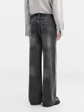 トレンド感満載のウォッシュ加工デニムワイドパンツ【ルーズフィット・ストレート】（セットアップ対応）