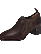 春秋用 中ヒールのレディースシューズ【柔らかい羊革・編み上げデザイン・スクエアトゥ】