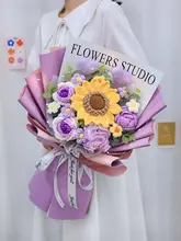 手編みバラとアートサンフラワーの花束【誕生日ギフト・友達へのプレゼント】