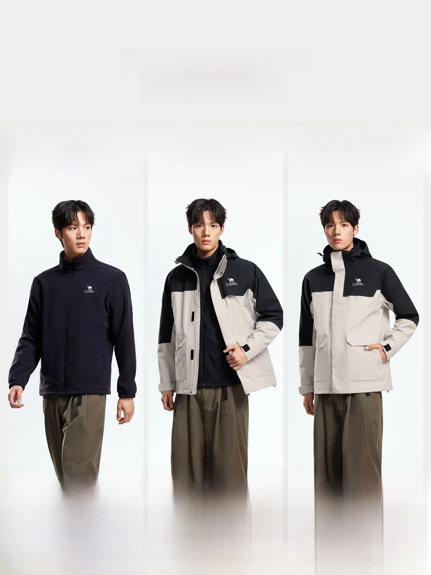 Camel三合一アウトドアジャケット：防風防水機能と三段構造による実用性の評価
