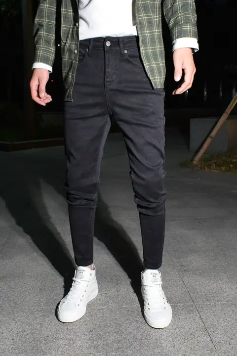 ブラック スリムフィット九分パンツ【シンプルスタイル・カジュアル・デニム】