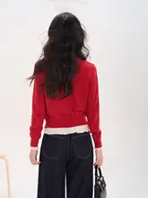 心躍るカラーコントラストのレースニットカーディガン【秋用・レトロスタイル】（セットアップ対応）