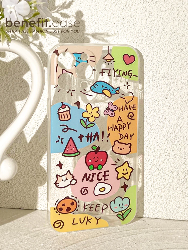 手描きカートゥーンデザインのiPhoneケース：透明シリコン製の保護とデザイン性を実現