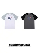 創造的なドット柄のカラーブロックTシャツ【レディース・ショートスリーブ・スリムフィット】
