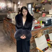 フェイクファー付き ツイード風 ダブルフェイスウールコート【中長丈・ウエストリボン・スタイリッシュ】