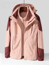 防風防水三合一アウトドアジャケット【レディース・ピンク・秋冬用・登山・旅行対応】