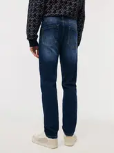 青のウォッシュデニムパンツ【カジュアルストレート・秋用・男性用】