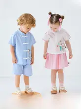 セットアップ キッズ ガールズ 半袖 飾りボタン スカート 漢服 チャイナテイスト 夏
