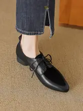 本革レースアップポインテッドトゥローファーシューズ【春秋用・ソフトレザー・低ヒール】