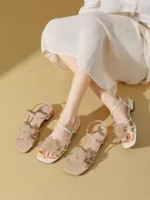 フレンチスタイルの女性用サンダル【夏用・粗いヒール・オープントゥ・旅行向け】（セットアップ対応）