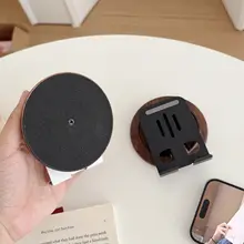 木目調デザインの360度回転モバイルスタンド【コンパクト・デスク用】